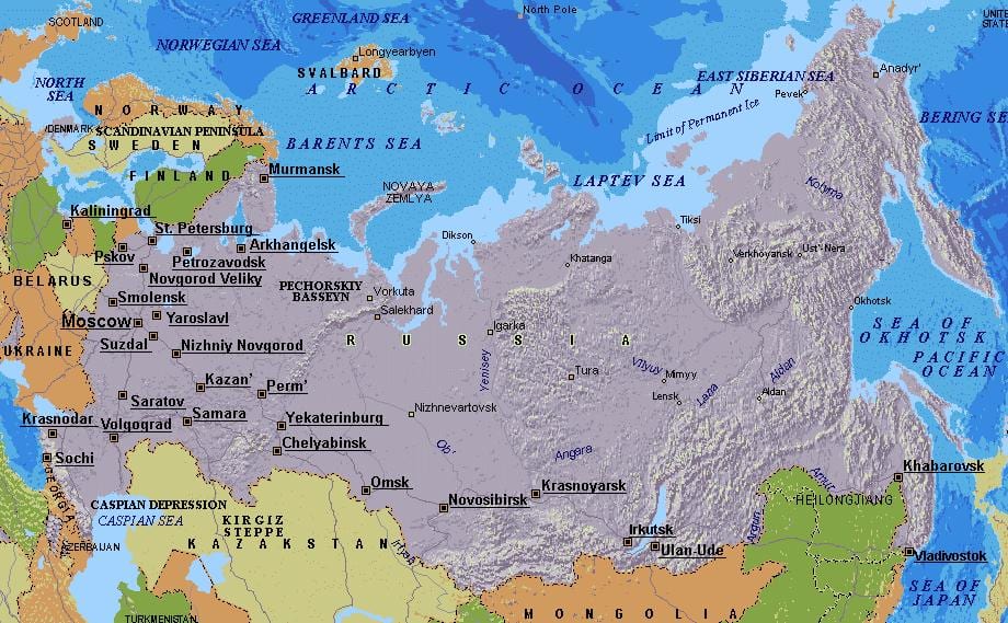 քարտեզը Մոսկվայի Ռուսաստան