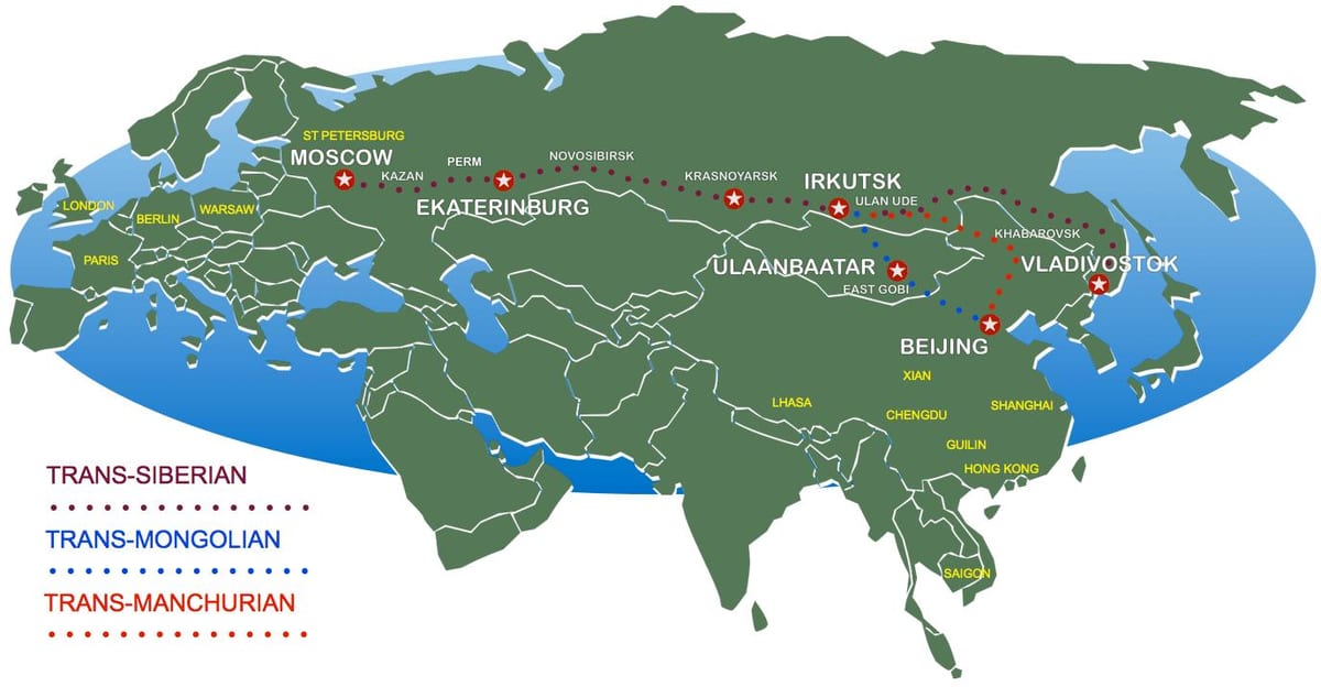 քարտեզը Մոսկվայի Վլադիվոստոկ գնացքի երթուղին