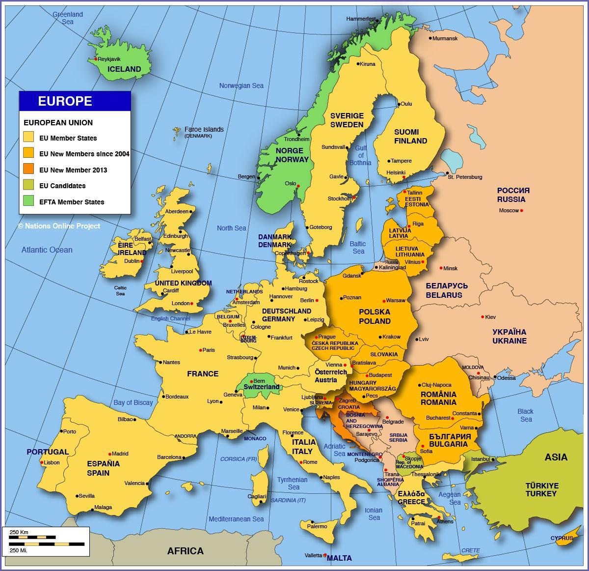 Մոսկվան Եվրոպայի քարտեզի