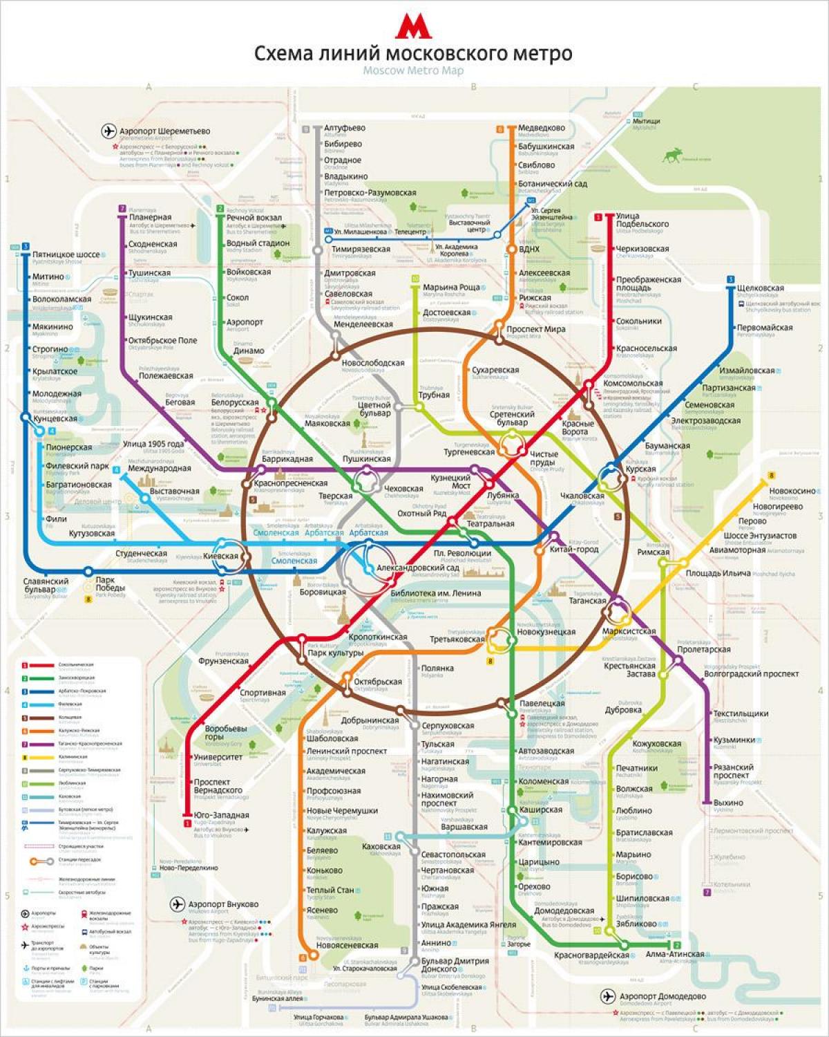 քարտեզը մոսկվայի մետրոյի անգլերեն և ռուսերեն