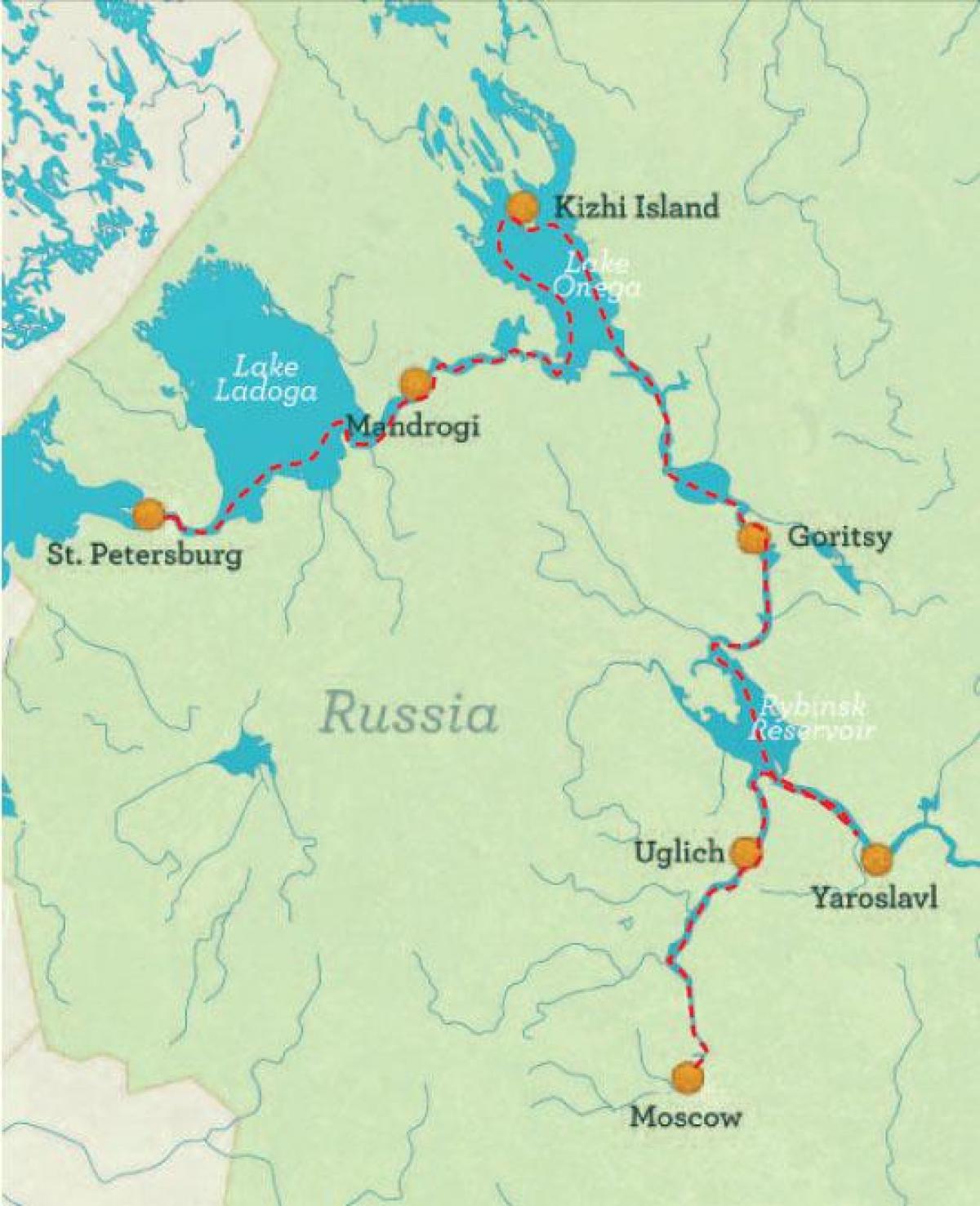 քարտեզ Սանկտ-Պետերբուրգից Մոսկվա կրուիզ