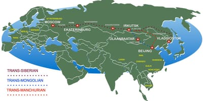 Քարտեզը Մոսկվայի Վլադիվոստոկ գնացքի երթուղին